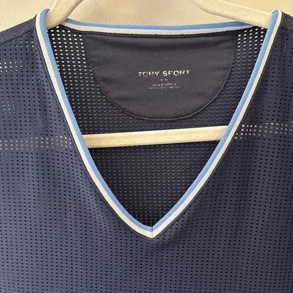 Tory Burch Sport Navy Blue Fitted Mesh Top Medium Luxury Sportswear - Picture 3 of 5